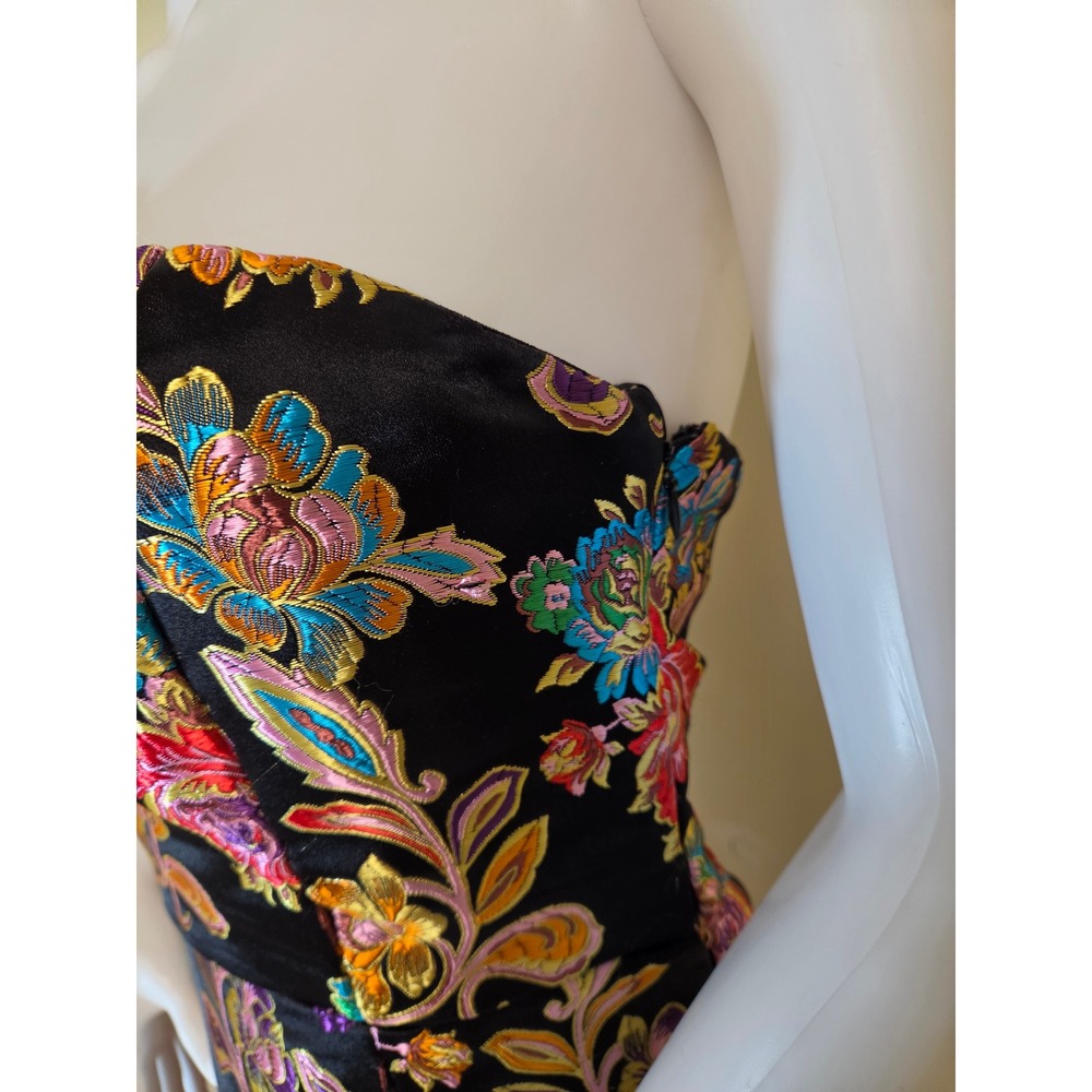 Olia Womens Strapless Metallic Floral Brocade Midi Dress Black‎ Multi Size S - Picture 6 of 14